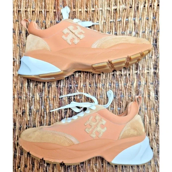 Tory Burch Good Luck Trainer Sneaker 6.5 Peach Parfait Platform Chunky Athleisur - Picture 4 of 12